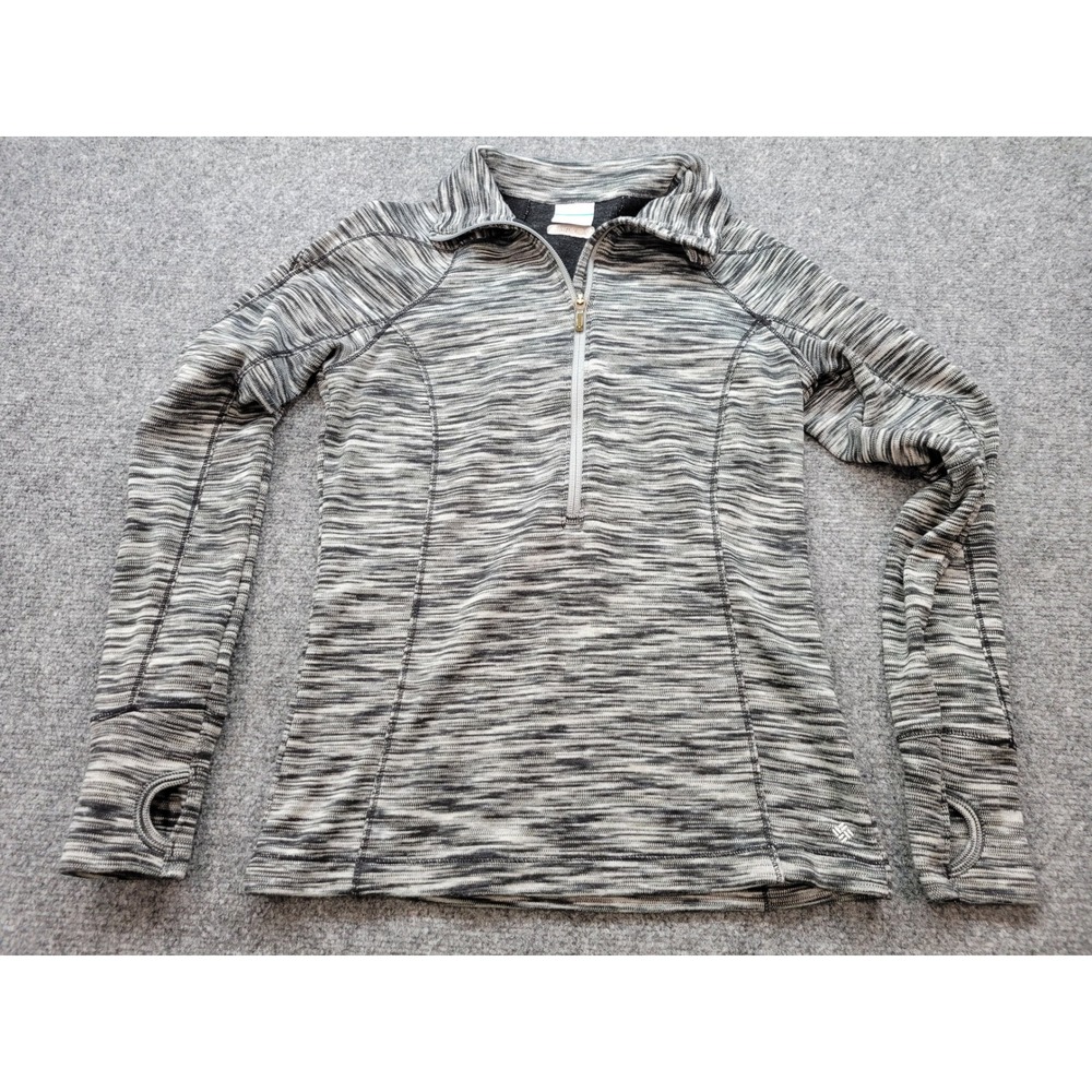 Columbia Womens Black White Space Dye Half Zip Pullover Thumbholes AL 6235 Small